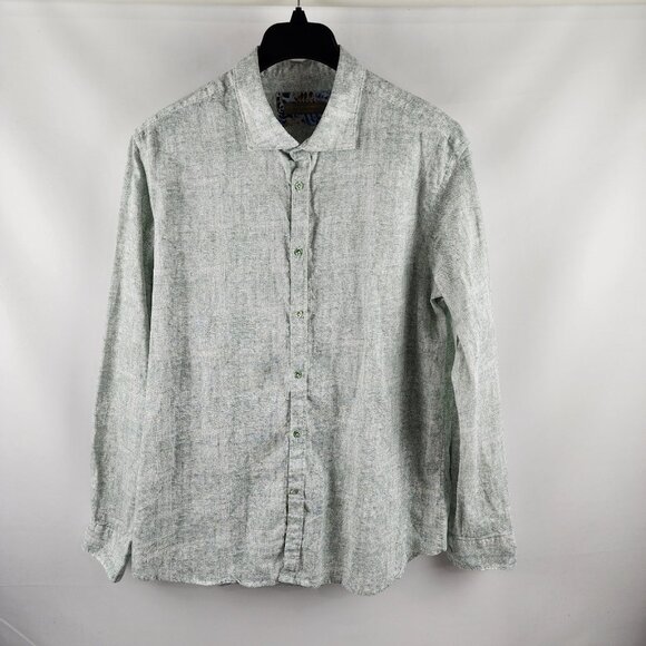 Seeker Groove Shirt Mens XXL Green Linen Blend Button Up Made in Italy - Picture 1 of 8